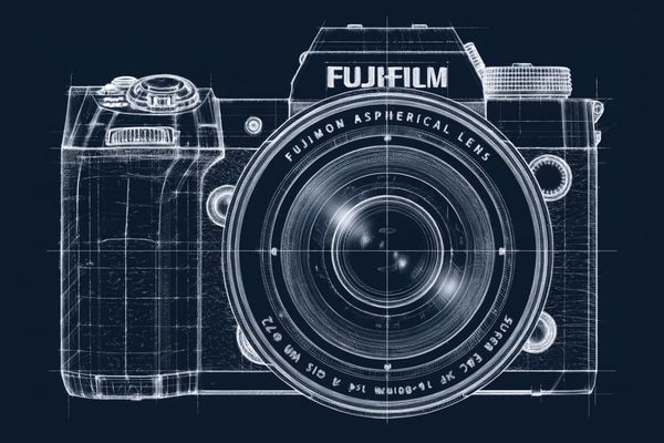 Blueprint-Zeichnung der FUJIFILM X-H2 von vorn