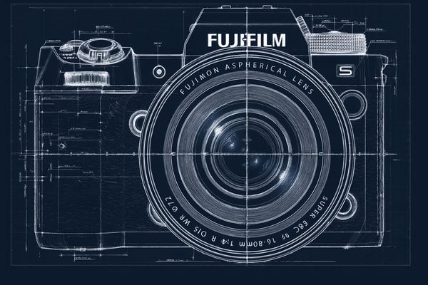 Blueprint-Zeichnung der FUJIFILM X-H2S von vorn