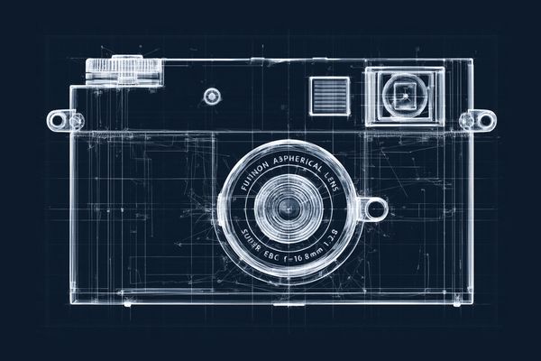 Blueprint-Zeichnung der FUJIFILM X-HF1 von vorn