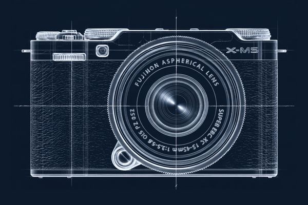 Blueprint-Zeichnung der FUJIFILM X-M5 von vorn