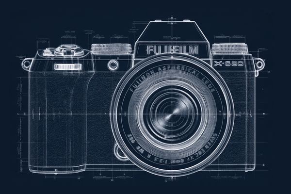 Blueprint-Zeichnung der FUJIFILM X-S20 von vorn