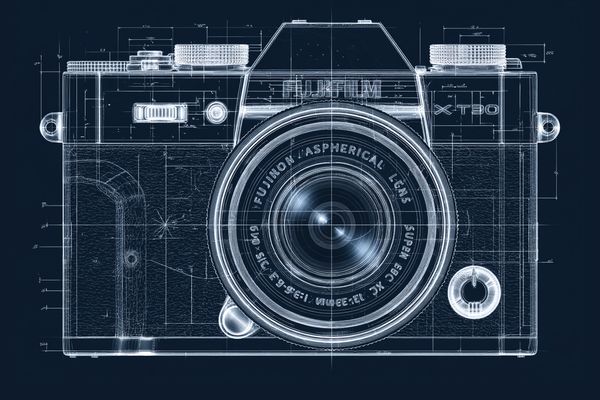 Blueprint-Zeichnung der FUJIFILM X-T30-Serie von vorn