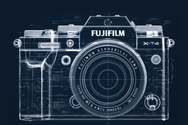 Blueprint-Zeichnung der FUJIFILM X-T4 von vorn